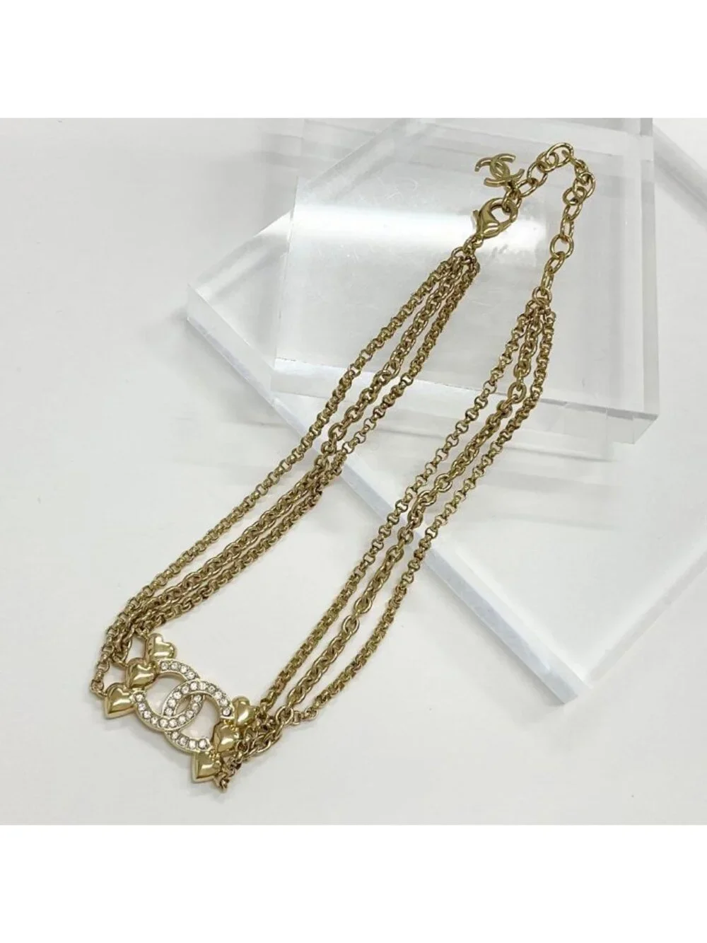 Chanel Necklace Choker Coco Mark Rhinestone Heart
